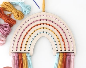 SVG Macrame Rainbow Sewing for Laser Cutting, My First Embroidery Stitches Kids Sewing Project, Craft Kit Modern DIY, Glowforge File