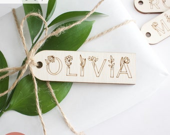 SCORING Wildflower Sprigs Gift Tag SVG Files | Glowforge Laser Cutting Wood | Christmas Holiday Present Stocking Cut Pattern