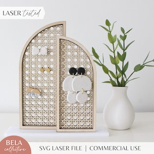 SVG Rattan Cane Double Arch Earring Stand Laser Cut File for Glowforge, Stud Earring Holder, Minimalist Jewelry Display Stands for Earrings
