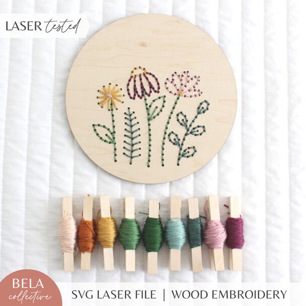 SVG Beginner Floral Embroidery Pattern For Laser Cutting, DIY Craft Kit, Stocking Suffer, Glowforge Beginner Project, Floral Cut File