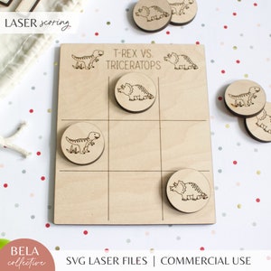 SVG dinosaurus boter-kaas-en-eieren spel | Houten bedankjes voor verjaardagsfeestjes | Jongen genderneutraal | Muurkunst voor kinderen | Glowforge-lasers voor snijbestanden | Houten dinosaurus