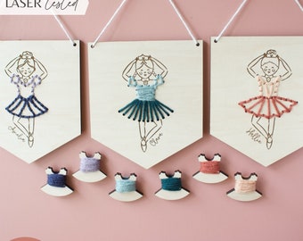 SVG Set of 3 Ballerina Yarn Sewing Patterns for Laser Cutting | Embroidery Stitches Kids Sewing Project | Modern Craft Kit| Glowforge File