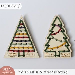 SVG kerstboom ornament garen borduurwerk naaiset voor lasersnijden, kinderen eerste naaiproject, kerst Craft Kit, Glowforge gesneden bestand