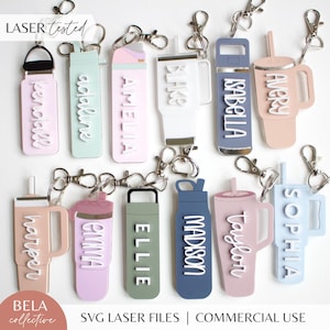 Portachiavi tumbler bottiglia d'acqua alla moda Set SVG / Ritorno a scuola Etichetta nome zaino / File pronti per taglio e punteggio laser / Regalo influencer