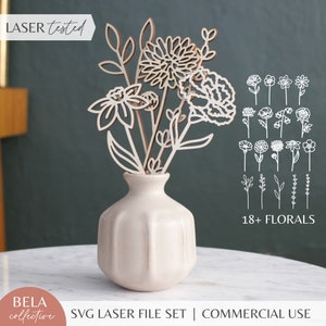 Ramos de flores cortados con láser personalizados SVG para mes de nacimiento para Glowforge / Regalo de San Valentín para el día de la madre / Cumpleaños personalizado para mamá y abuela