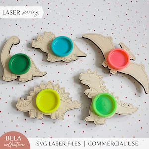SVG Set of 5 Dinosaur Play Doh Holder Files | Wood Birthday Party Favors | Boy Gender Neutral | Kids Wall Art | Cut File Glowforge Lasers