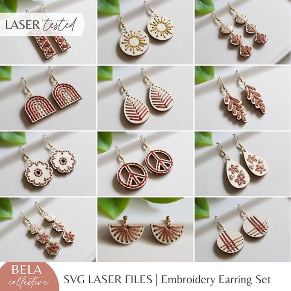 SVG Set of 13 Earring Embroidery Patterns for Laser Cutting