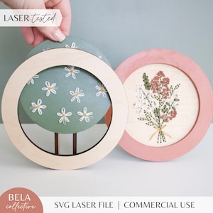 Cornice circolare SVG per display da ricamo in legno/progetto per principianti Glowforge taglio laser/supporto per file di taglio moderno