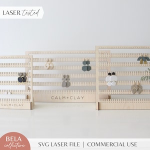 Set SVG di 3 espositori per orecchini a barra, file tagliato al laser per Glowforge, porta orecchini in legno con pannello forato personalizzato, fiera di artigianato per principianti
