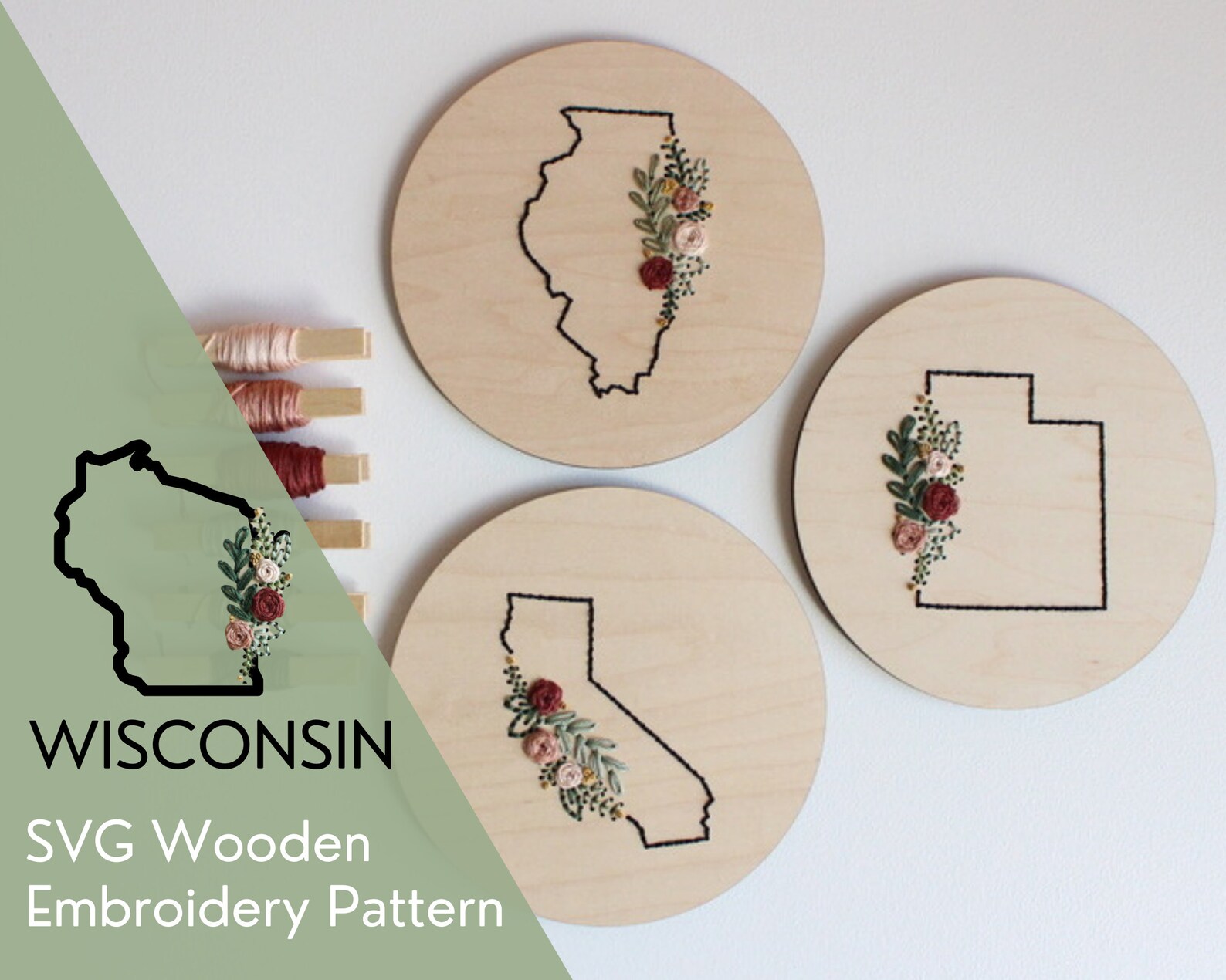 WISCONSIN SVG Floral USA State Embroidery Pattern for Laser | Etsy