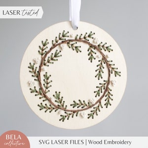 SVG Pine Wreath 1 Christmas Ornament Embroidery Patterns For Laser Cutting, Glowforge Beginner Project, Customized Cut File
