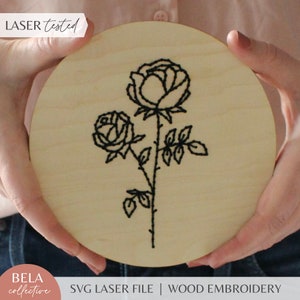 SVG-borduurpatroon voor lasersnijden, geboortemaand juni Rose, Glowforge beginnersproject, bloemen gesneden bestand