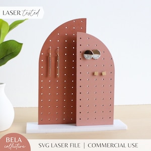 Supporto per orecchini a doppio arco File SVG per taglio laser per Glowforge, supporto per orecchini a bottone, espositori per gioielli minimalisti per orecchini