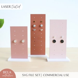 Rectangle Trio Earring Stand Set SVG Laser Cut File for Glowforge, Stud Earring Holder, Minimalist Jewelry Display Stands for Earrings