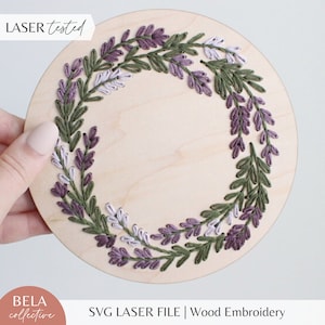 SVG lavendel herfstkrans borduurpatroon voor lasersnijden, Glowforge beginnersprojectkit, aangepast gesneden bestand, borduurkitset