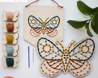 SVG Moth Yarn Sewing Pattern for Laser Cutting | My First Embroidery Stitches Kids Sewing Project | Craft Kit Modern DIY | Glowforge File
