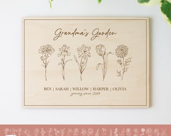 Conjunto de archivos SVG del mes de nacimiento / Letrero de madera con flores del jardín de la abuela / Arte floral moderno vintage / Patrones de corte y grabado láser fáciles
