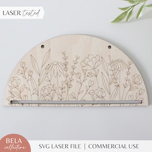 SVG aanpasbare strikhouder - thema wilde bloemen - digitaal snijbestand voor Glowforge-laser, decor van de kinderkamer, midden van de eeuw modern
