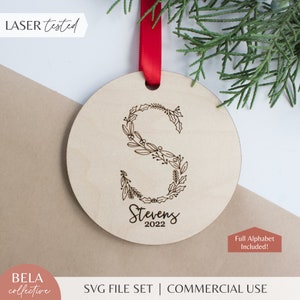 Conjunto de arquivos SVG de ornamentos florais de inverno SCORING | Corte a laser de madeira Glowforge | Conjunto de ornamentos de alfabeto de Natal