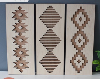 Aztec Layered Panels Trio SVG Laser Cut File for Glowforge, Tribal Wood Art Barn Quilt Modern Wood Decor, Mid Century Modern Wall Hanging