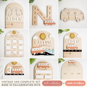 SVG Vintage Van collectie babynaambordjes | Acryl snijbestand voor lasersnijden | Modern oceaanstrand babyhoutdecor | Geboortestatistieken aanpassen