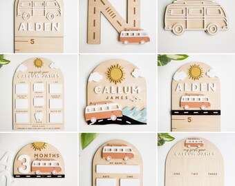 Vintage Van Baby Name Sign: Laser Cut Wood Decor (SVG File)