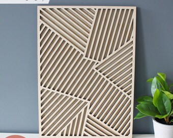 Geometric Wood Line Art: Laser Cut SVG File, Modern Wall Decor