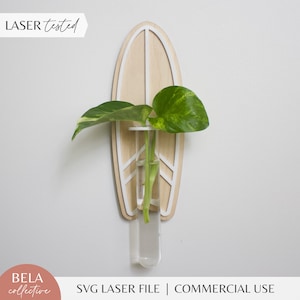 Plant Propagation SVG | Surfboard Holder | Wood and Acrylic Modern Kids Room Decor | Glowforge Laser Cutting Files | Monstera Pothos