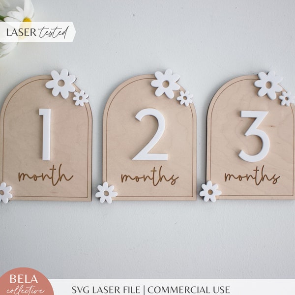 SVG madeliefje mijlpaalset | Omkeerbare fotorekwisieten voor het eerste jaar | Boho gepersonaliseerd houtdecor | Glowforge-lasers voor snijbestanden