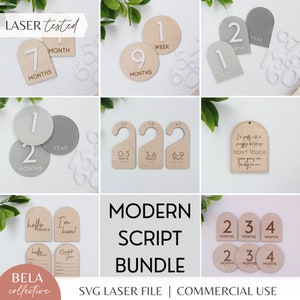 Moderne SVG-bundelbestandset met babymijlpalen, digitale snijbestanden voor Glowforge Laser, genderneutraal babydecor, midden van de eeuw modern