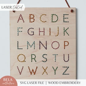 SVG Alphabet Wall Hanging Embroidery Patterns For Laser Cutting, Beginner Embroidery Kit, Glowforge Project, Nursery Kids Floral Cut File