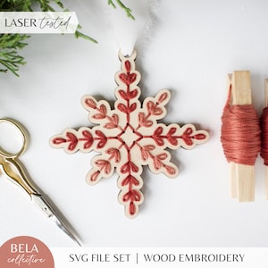 SVG kerst sneeuwvlok ornament borduurpatroon voor lasersnijden | Kous lijdt | Glowforge-projectkit voor beginners | Digitaal snijbestand