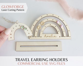 Rainbow Travel Earring Holder SVG Laser Cut File for Glowforge | Kids Animal Shapes | Stud Earring Holder | Minimalist Jewelry Display