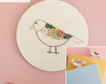 SVG Bird Embroidery Patterns For Laser Cutting, Glowforge Beginner Project Kit Cut File, Embroidery Kit Set, Modern Stitch Template