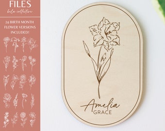 Birth Month Flower SVG: Laser Cut Name Sign Template (Digital Download)
