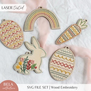 Set di file SVG di modelli di ricamo pasquale per taglio laser, kit di progetti per principianti Glowforge, file di taglio personalizzato, set di kit di ricamo