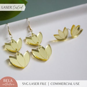 Modern Gold and White Acrylic Earrings SVG Files | Glowforge Laser Cutting File | Flower Petal Earrings | Simple Chic Minimal Lightweight