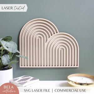Arche murale SVG à accrocher | Fichier découpé au laser pour Glowforge | Décoration géométrique moderne en bois arc-en-ciel | Ensemble de suspension murale | Dessin au trait Lignes en bois