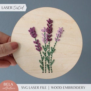 SVG Lavender Sprigs Embroidery Pattern For Laser Cutting, Wooden Embroidery Kit, Glowforge Beginner Project, Floral Cut File