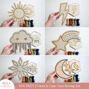 Set SVG di modelli di cucito di filati per taglio laser / Progetto di ricamo per bambini con tempo felice File / Kit artigianale fai da te