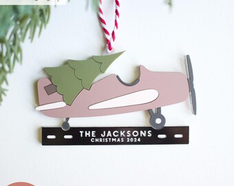Vintage Airplane Christmas Ornament SVG: Laser Cut File, Personalized