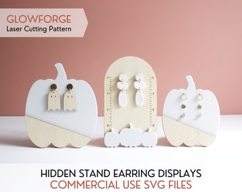 SVG Pumpkin Trio Earring Display Stands | Laser Cut File for Glowforge | Jewelry Holder | Stud Dangle Earrings | Wood Acrylic Minimalist