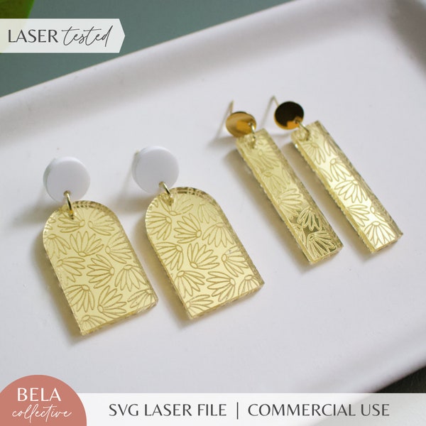 Modern Gold and White Acrylic Earrings SVG Files | Glowforge Laser Cutting File | Daisy Arch Earrings | Simple Chic Minimal Lightweight