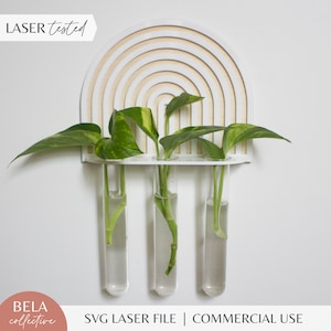 Pflanzenvermehrung SVG | Regenbogen Trio Hängehalter | Holz und Acryl Moderne Kinder Dekor | Glowforge Laser-Schnittdateien | Monstera Pothos