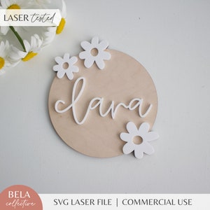 SVG Daisy Sign Backer | Kreis und Rechteck Formen | Personalisierte Laser Cutout Datei | Mädchen Boho Wanddeko | Kinderzimmer Wandkunst