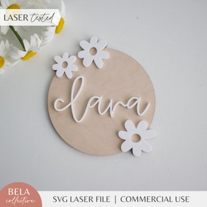 SVG Daisy Sign Backer | Circle and Rectangle Shapes | Personalized Laser Cutout File | Girl Boho Wall Decor | Nursery Kids Wall Art