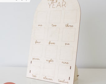 SVG First Year Of Baby Twelve Month Arch Photo Stand | One Year Picture Milestones Laser File | Modern Baby Decor | Glowforge Cut Files