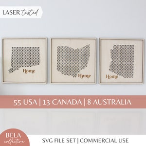 Canne en rotin SVG emplacements carrés États-Unis Australie Canada Fichiers découpés au laser pour Glowforge, contour en forme d&#39;État de Bohême pour accrocher de l&#39;art mural