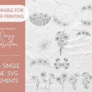 SCORING Daisy Set für Glowforge Laserschnitt, SVG-Datei Single Line Score-Datei, Botanische Clip Art Floral Holz Geschenk Kindergarten Folie Quill