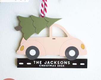Vintage Car Christmas Tree Ornament SVG: Laser Cut File, Personalized Holiday Decor